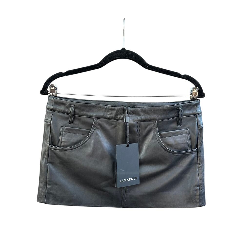 Lamarque Amara Leather Mini Skirt in Black